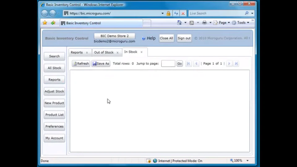 screenshot of Basic Inventory Control Online
